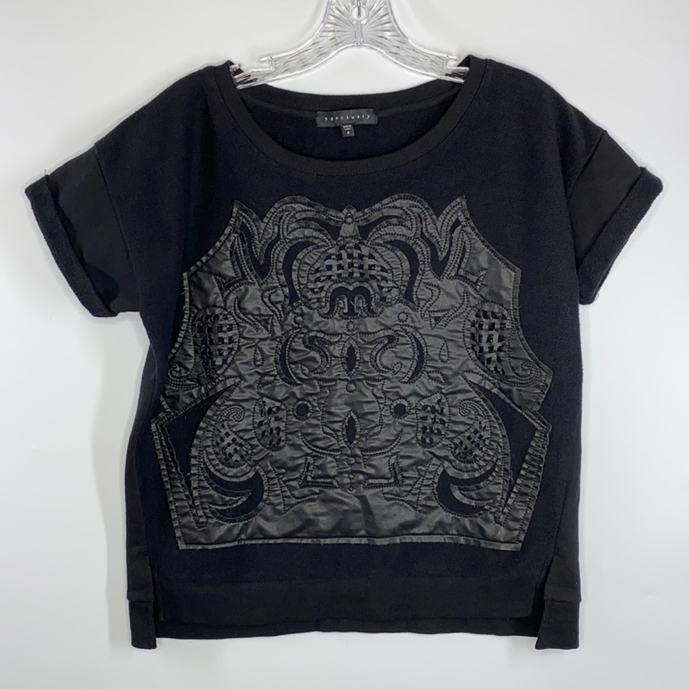 Sanctuary Short Sleeve Black Pleather Shirt Size Small